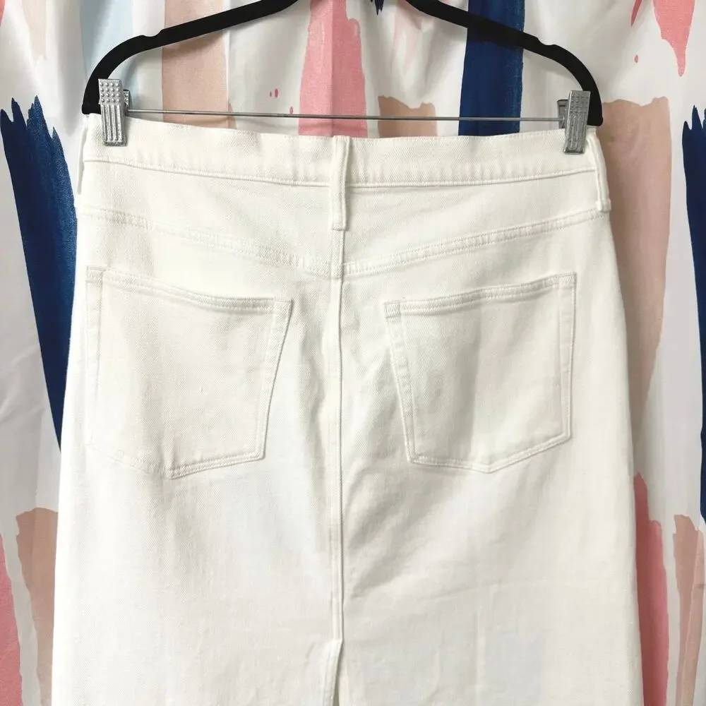 J. Crew Factory White Denim Midi Skirt Size 10